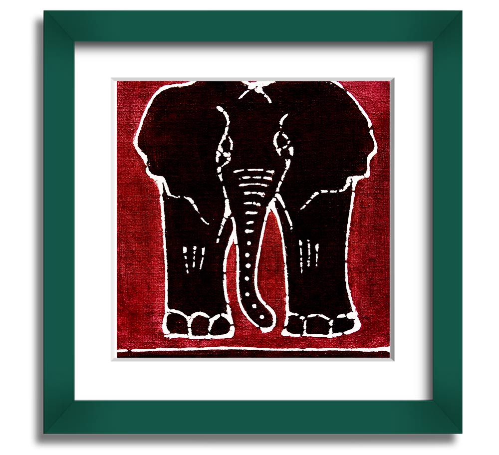 A vibrant Aboriginal Red Elephant framed print showcasing intricate designs and colors, ready to hang on a wall.